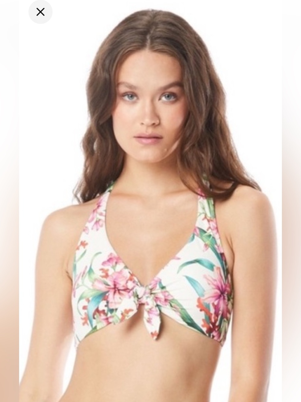 Carmen Marc Valvo ivory Floral Bikini Top swimsuit tropical halter neck NEW